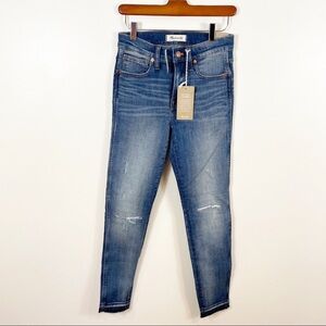 MADEWELL 9” High Rise Skinny Jean NWT 25 Raw Hem Distressed Slit Knee